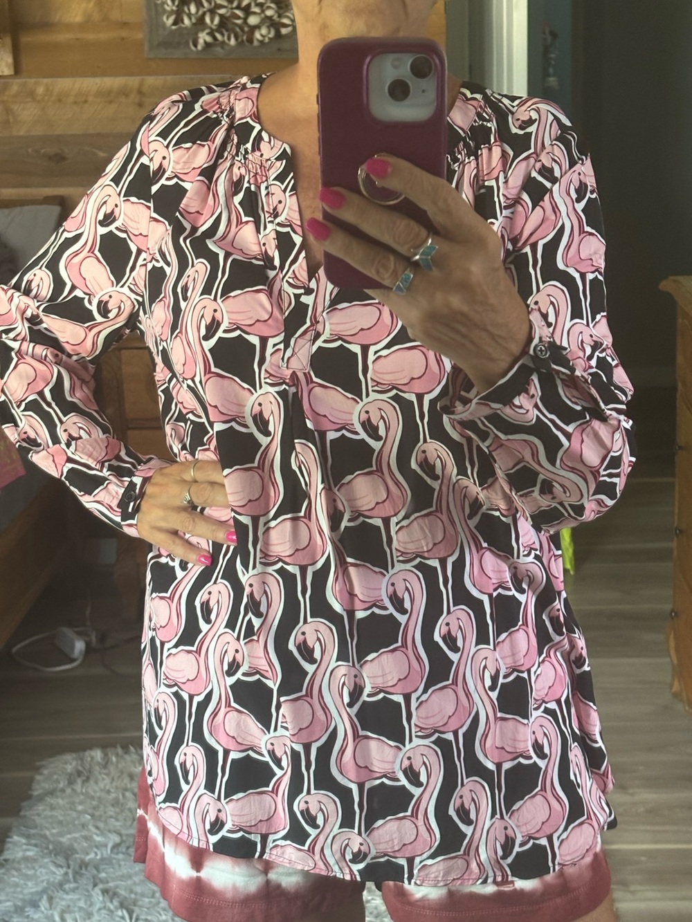 Pink Flamingo Print Long Sleeve Tunic
